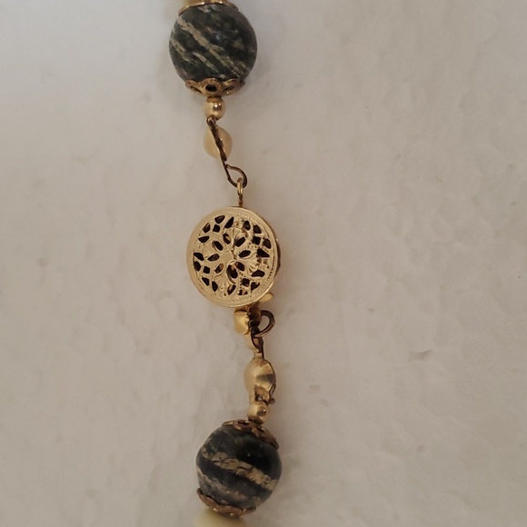 COPY - HANDMADE Green Zebra Jasper Bead & 14K Gold Handmade Necklace & Earrings - Picture 5 of 11